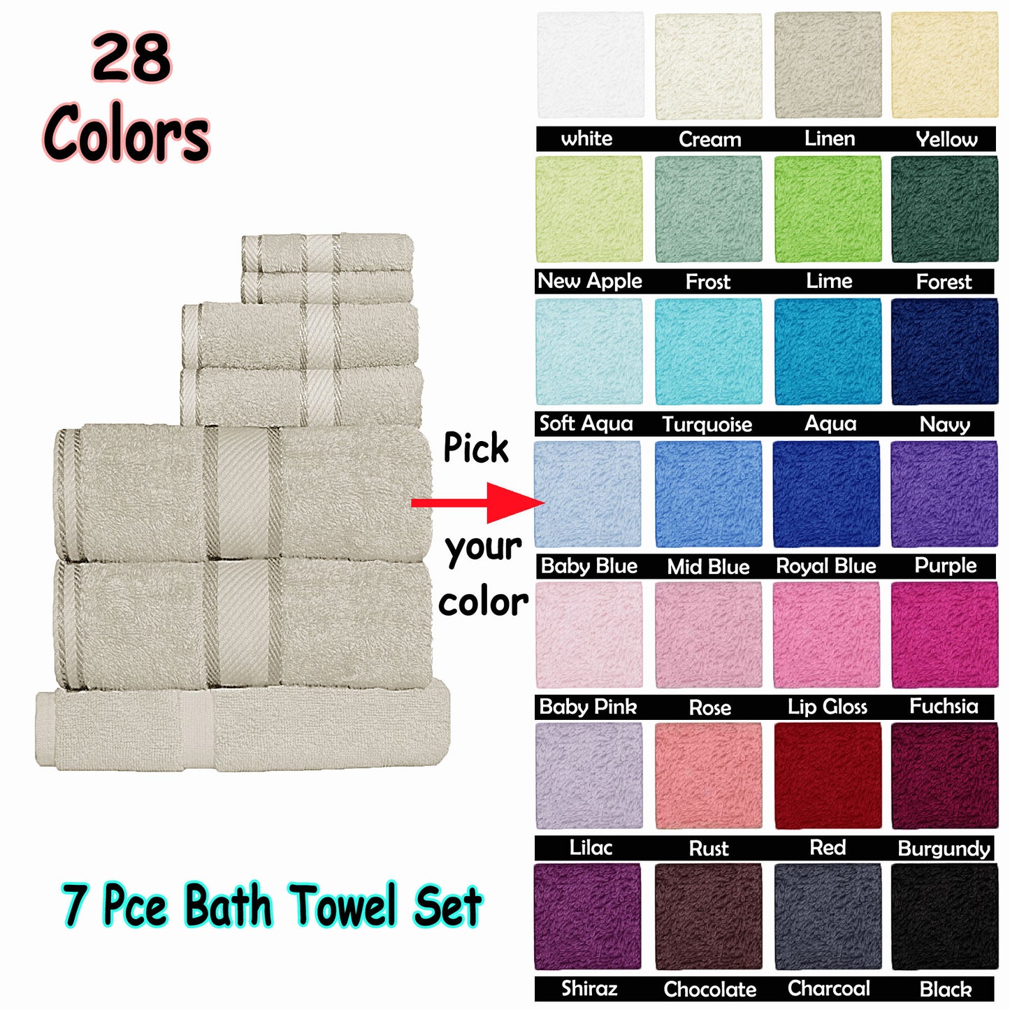 Kingtex Towels 550gsm Cotton 7 Pce Towel Set Shiraz