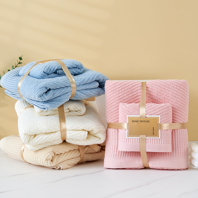 Pink Solid Color Diagonal Stripe Towel Set-Luxurious Bath and Hand Towels for Home Use Bath towel 140*70cm, face towel 75*35cm
