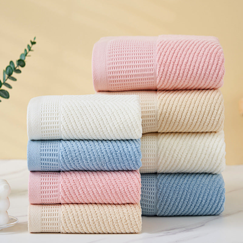 Blue Solid Color Diagonal Stripe Towel Set - Luxurious Bath and Hand Towels for Home Use Bath towel 140*70cm, face towel 75*35cm