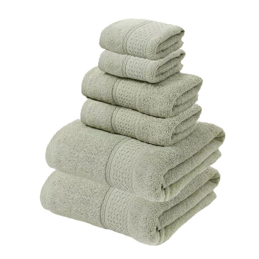 Grey Green Luxury 6-Piece 100% Cotton Towel Set - 2 Bath Towels, 2 Hand Towels, 2 Face Towels