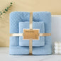 Blue Solid Color Diagonal Stripe Towel Set - Luxurious Bath and Hand Towels for Home Use Bath towel 140*70cm, face towel 75*35cm